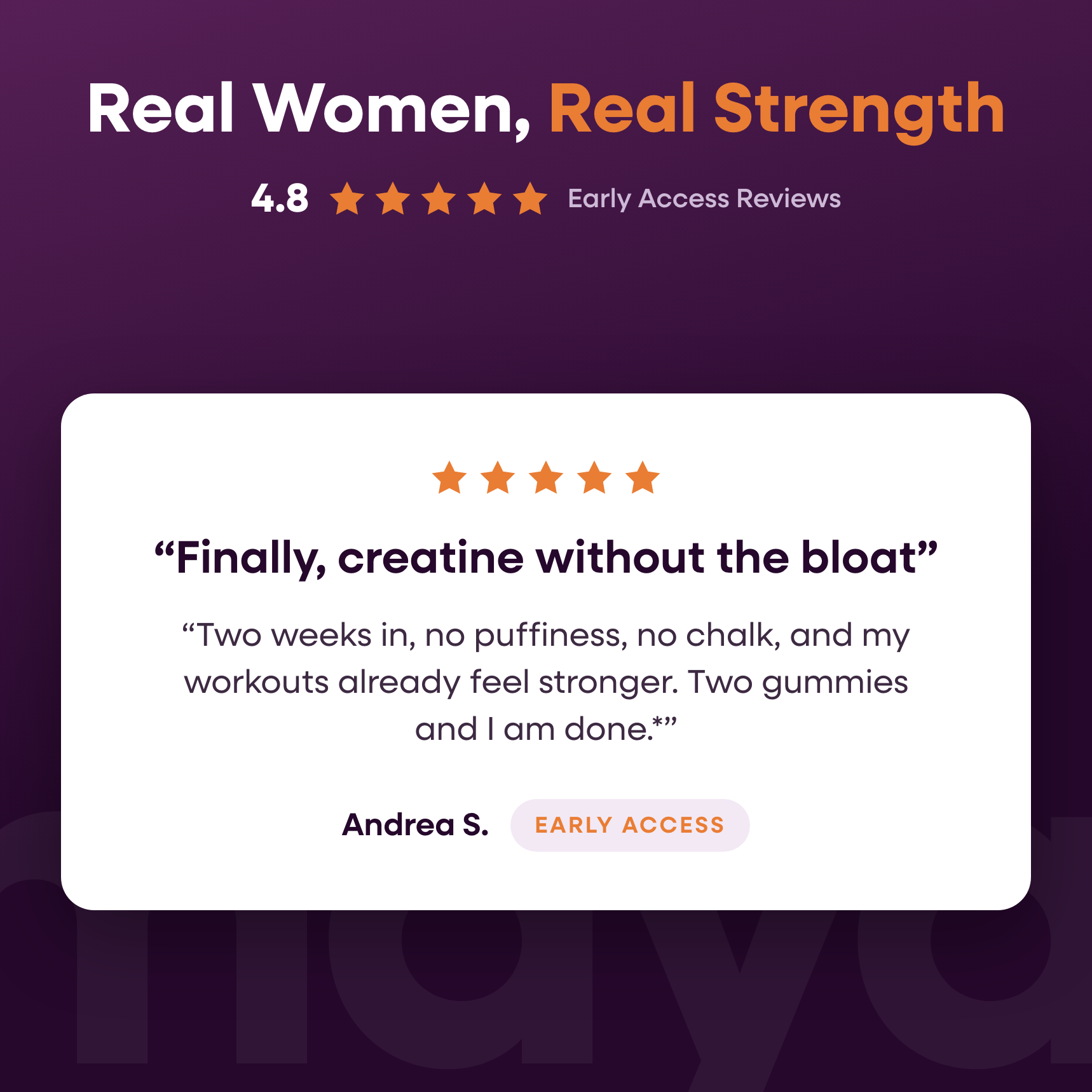 Maya CREATINE+ early access review card: finally creatine without the bloat, 4.8 stars