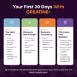 Maya CREATINE+ timeline card: what to expect in your first 30 days, week by week