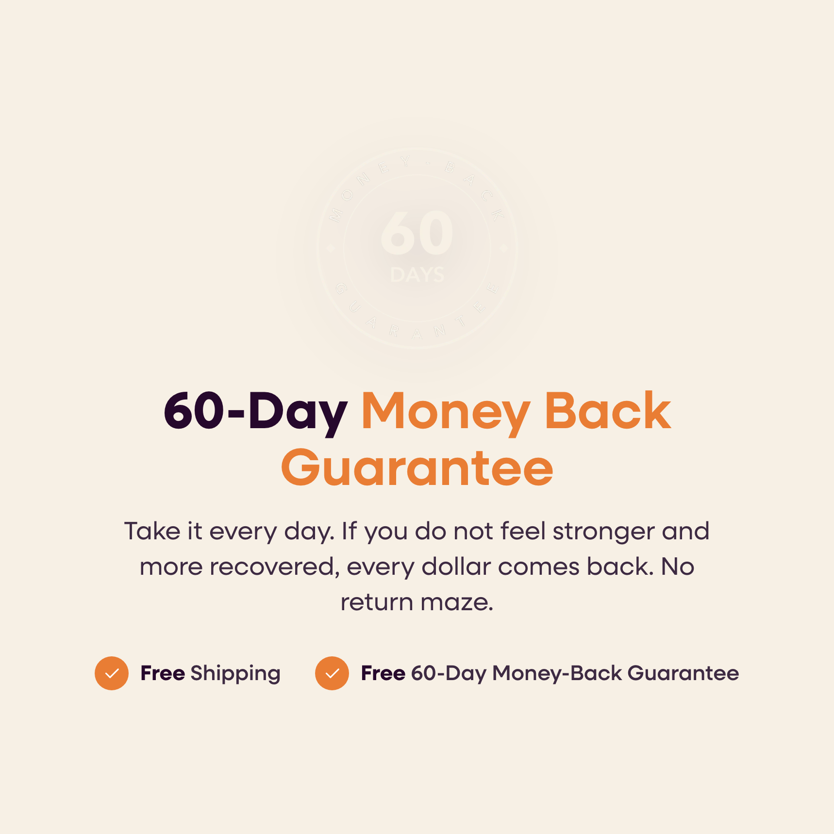 Maya CREATINE+ 60-day money back guarantee card with free shipping