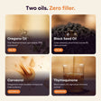 Maya GUT+ ingredient cards: oregano oil, black seed oil, carvacrol, thymoquinone